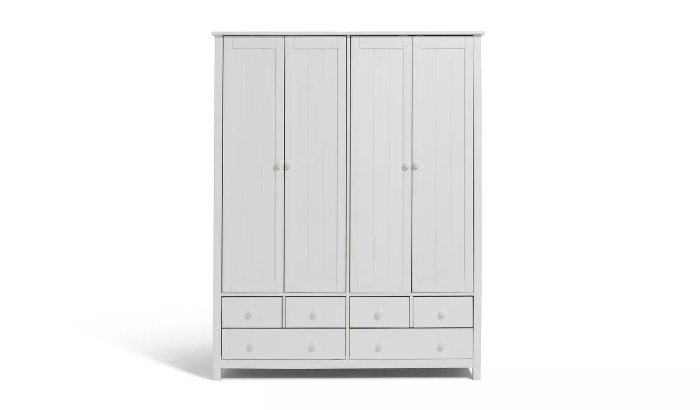 Scandinavia 4 Door 6 Drawer Wardrobe - White